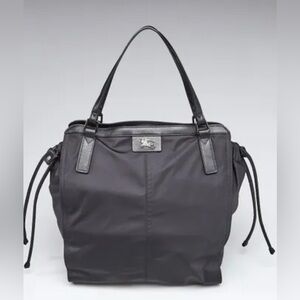 Stunning large black Burberry leather trimmed tote gunmetal hardware EUC